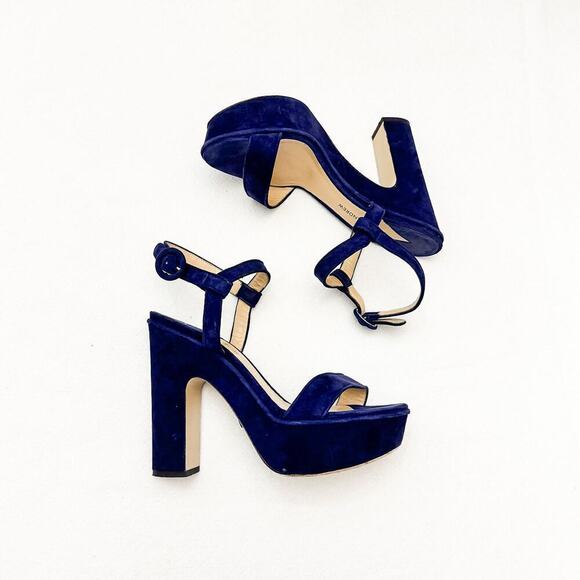 Women Paul Andrew Blue Suede Strappy Block High Heel Platform Sandal Size 39.5 Italy